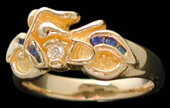 Motorcycle Ring - 10K Gold - Diamond, Sapphire