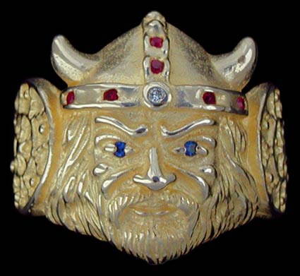 Viking Ring - 10K Gold - Diamond, Ruby, Sapphire