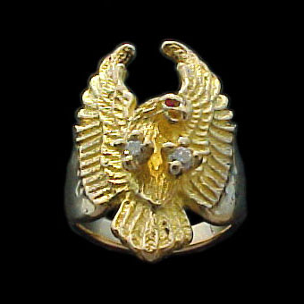 Large Attack Eagle Ring - 10K Gold - Diamond, Ruby