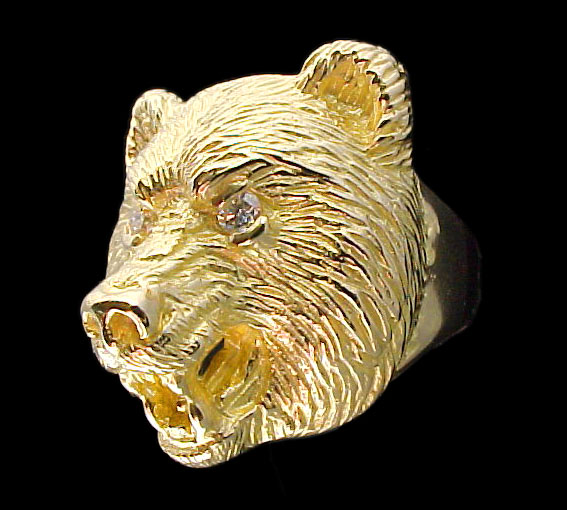 Large Bear Ring - 10K Gold - Diamond
