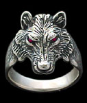 Medium Wolf Ring - Sterling Silver - Ruby