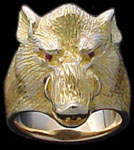 Large Boar Ring - 10K Gold - Ruby