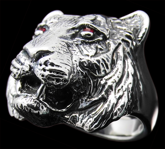 Large Tiger Ring - Sterling Silver - Ruby