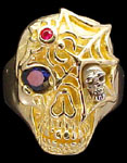 Ex. Large Skull Ring with spider and web - 10K Gold and 10K White Gold - Sapphire, Ruby