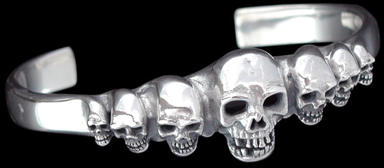Large 7 Skulls Bracelet - Sterling Silver
