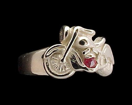 Motorcycle Ring - 10K White Gold - Ruby