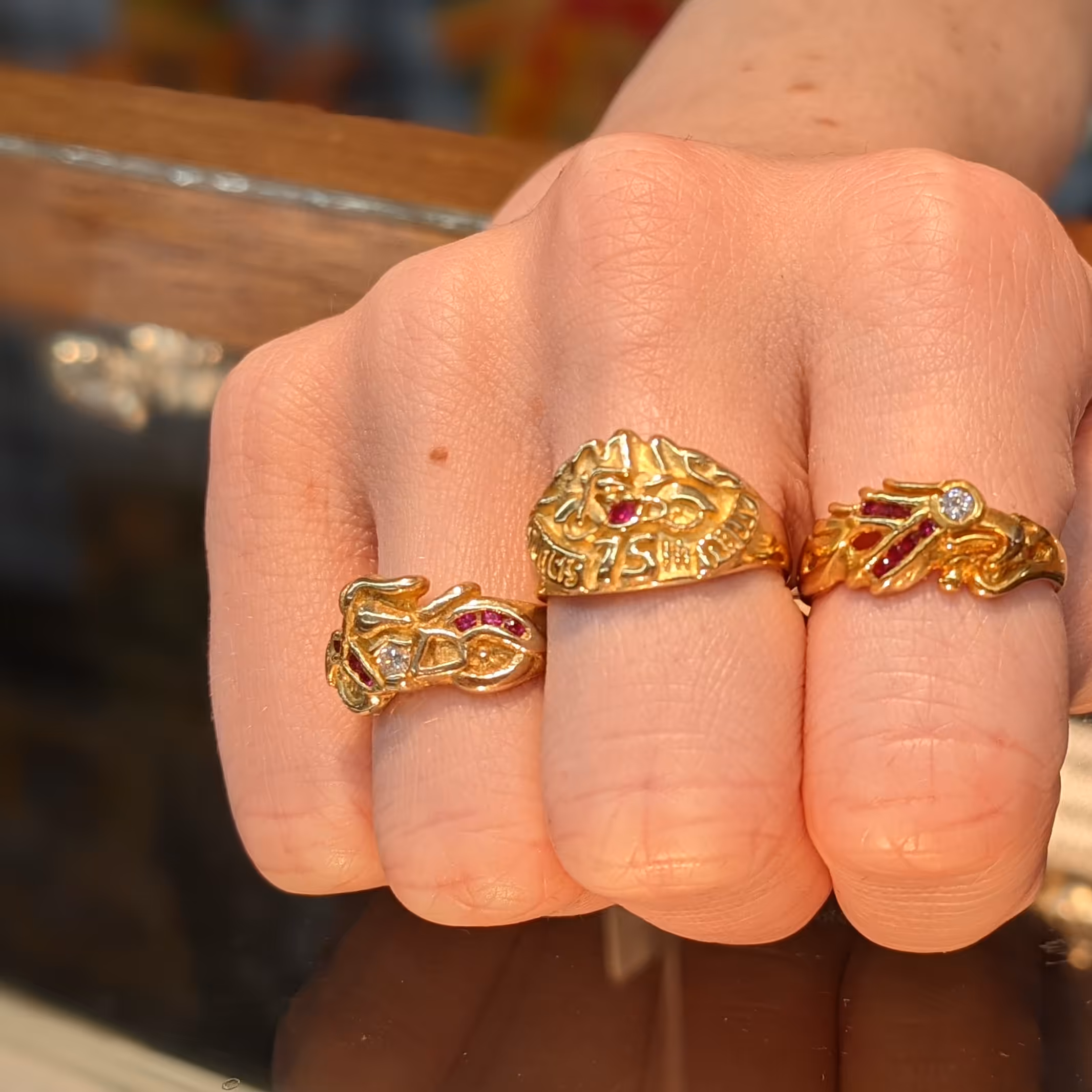 Motorcycle Ring - 10K Gold - Diamond, Ruby