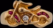 Motorcycle Ring - 10K Gold - Diamond, Ruby