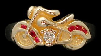 Motorcycle Ring - 10K Gold - Diamond, Ruby