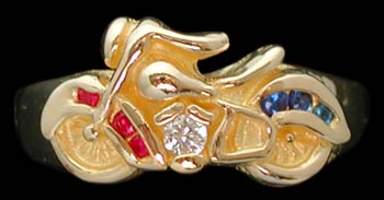 Motorcycle Ring - 10K Gold - Diamond, Ruby, Sapphire