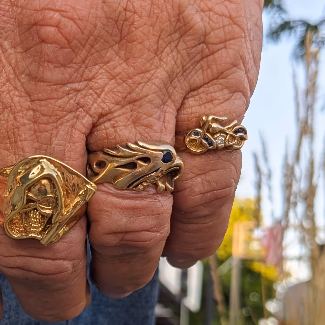 Motorcycle Ring - 10K Gold - Diamond, Sapphire