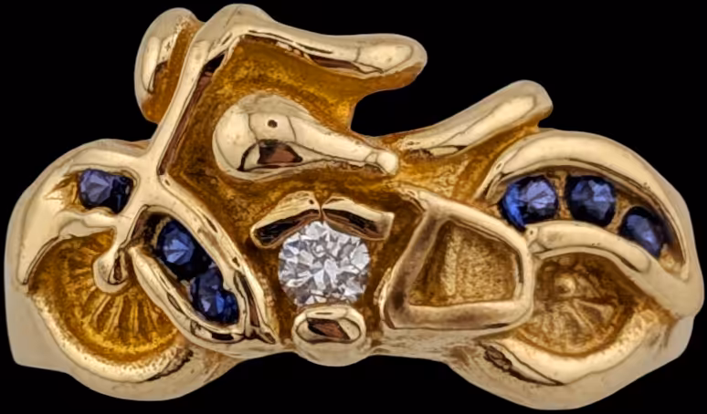 Motorcycle Ring - 10K Gold - Diamond, Sapphire