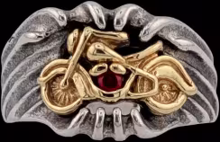 Motorcycle on Signet Ring - Sterling Silver and 10K Gold - Ruby