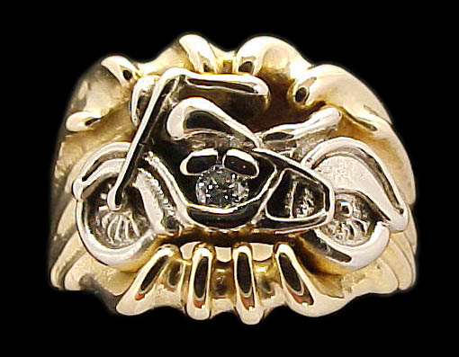 Motorcycle on Signet Ring - 10K Gold and 10K White Gold - Diamond