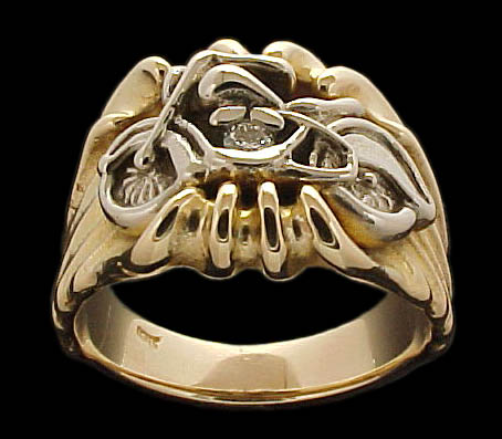 Motorcycle on Signet Ring - 10K Gold and 10K White Gold - Diamond