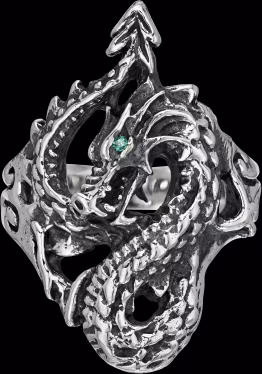 Large Dragon Ring - Sterling Silver - Emerald