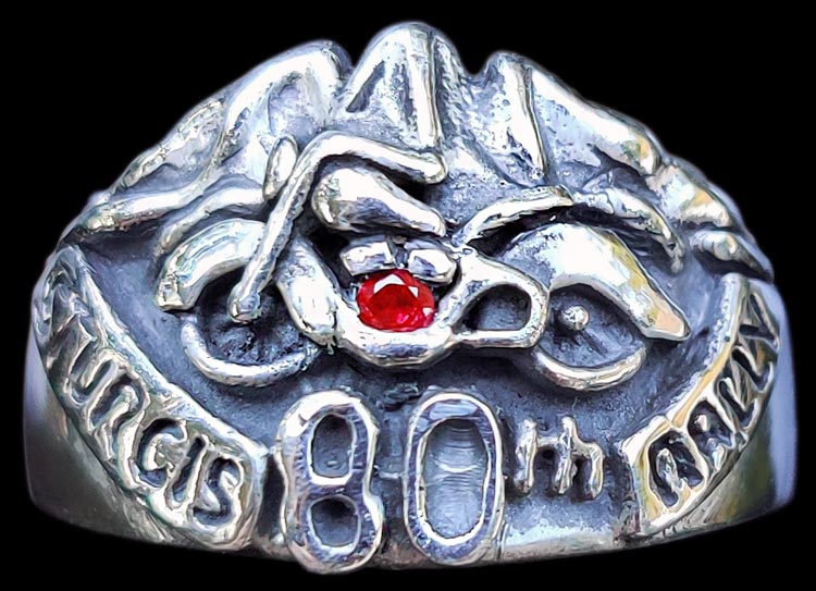 Large Sturgis 80th Anniversary Ring - Sterling Silver - Ruby