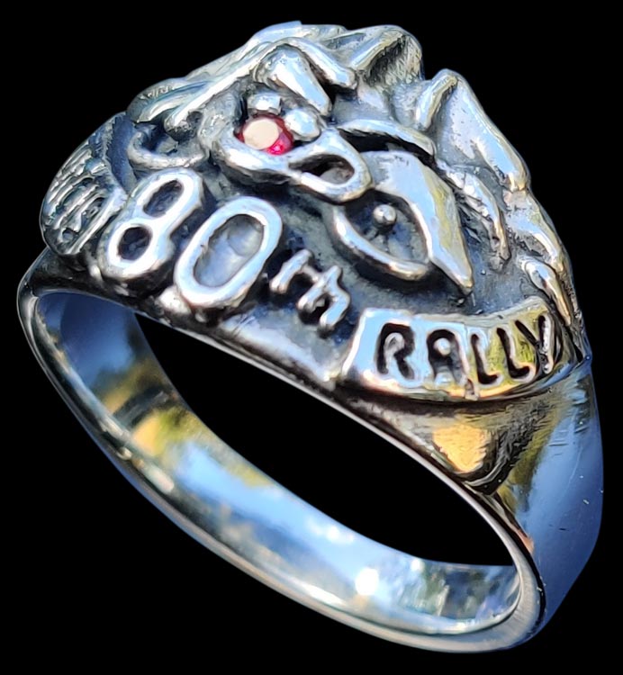 Large Sturgis 80th Anniversary Ring - Sterling Silver - Ruby