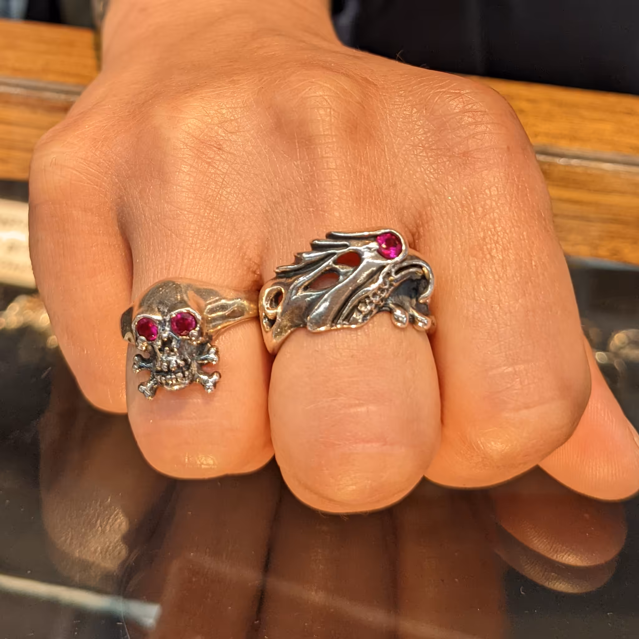 Medium Eagle Ring - Sterling Silver - Ruby