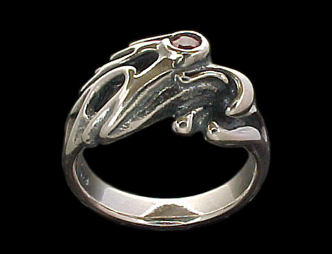 Medium Eagle Ring - Sterling Silver - Ruby