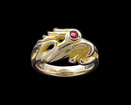 Medium Eagle Ring - 10K Gold - Ruby
