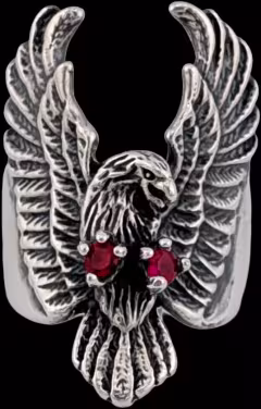 Large Attack Eagle Ring - Sterling Silver - Ruby