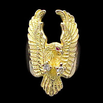 Large Attack Eagle Ring - 10K Gold - Diamond, Ruby