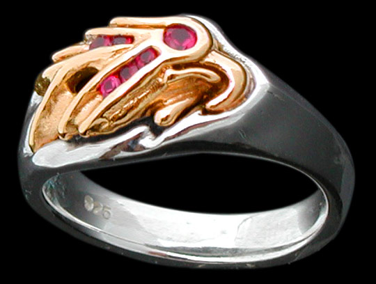 Small Eagle on Signet Ring - Sterling Silver and 10K Gold - Ruby