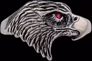 Eagle Head in Profile Ring - Sterling Silver - Ruby