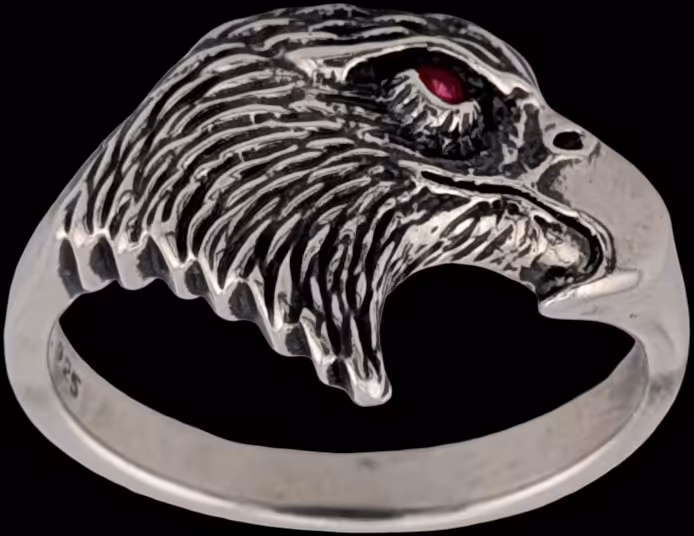 Eagle Head in Profile Ring - bottom profile with Ruby in eye