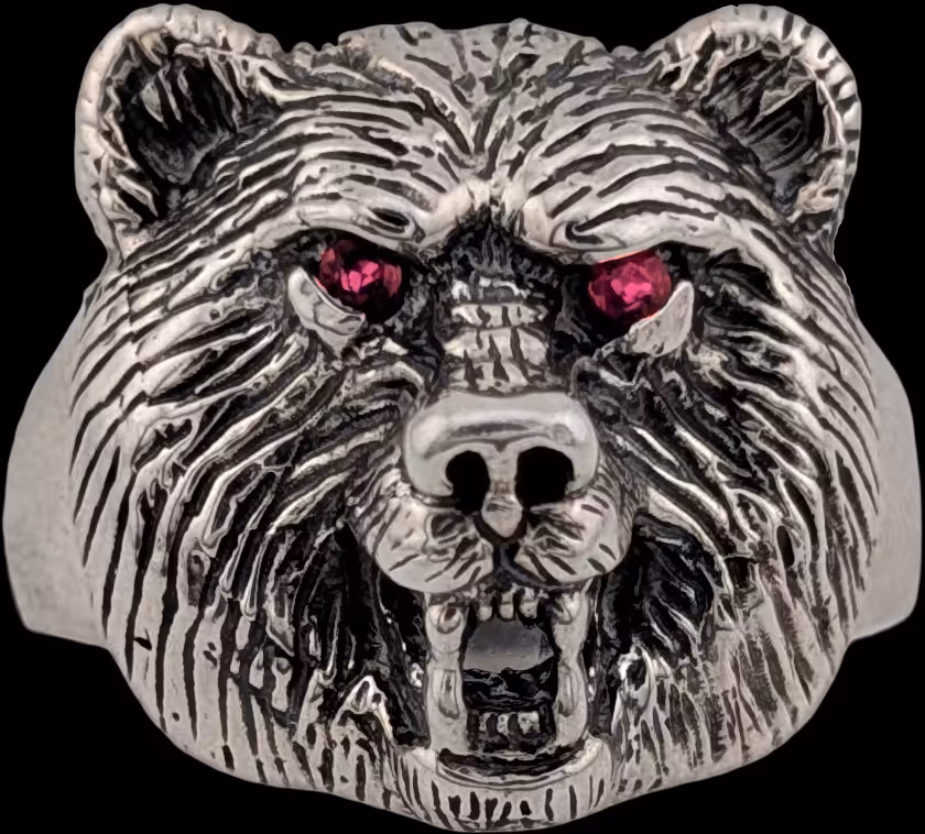Medium Bear Ring - Sterling Silver - Ruby