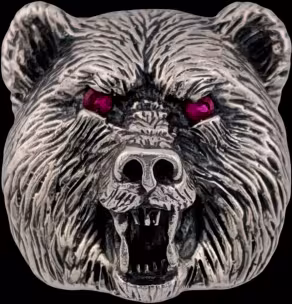 Large Bear Ring - Sterling Silver - Ruby
