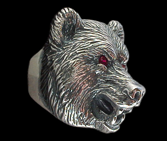 Large Bear Ring - Sterling Silver - Ruby