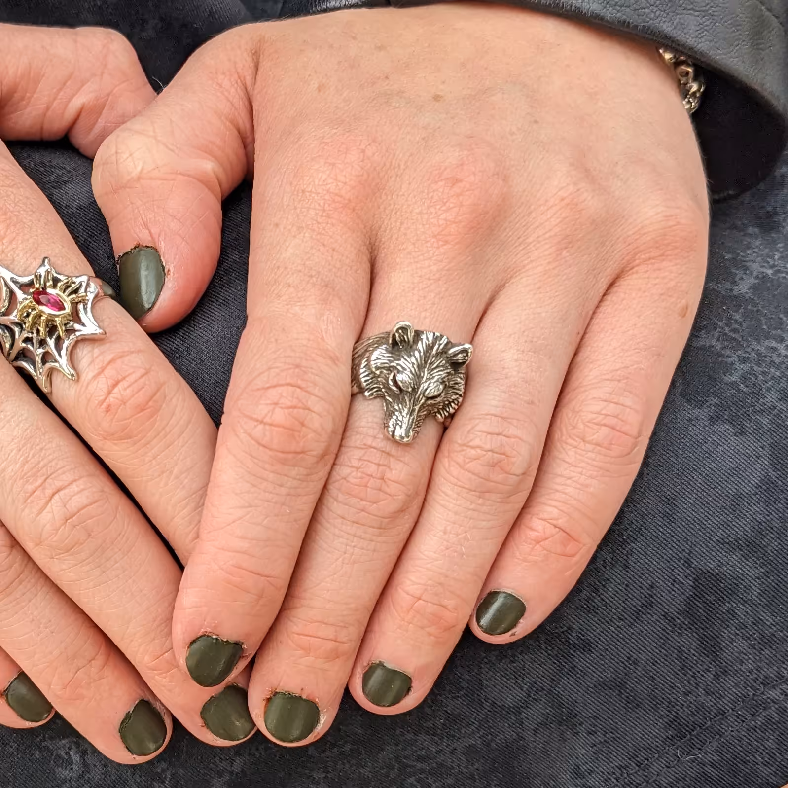 Medium Wolf Ring - Sterling Silver - Ruby