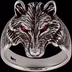 Medium Wolf Ring - Sterling Silver - Ruby