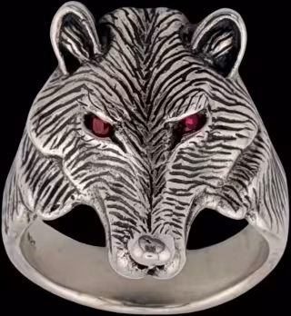 Large Wolf Ring - Sterling Silver - Ruby