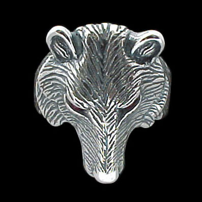 Large Wolf Ring - Sterling Silver - Ruby