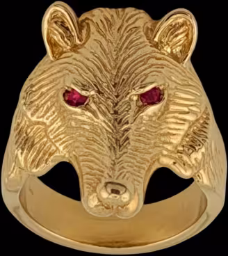 Large Wolf Ring - 10K Gold - Ruby
