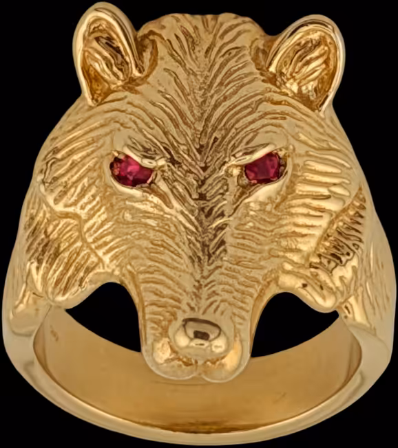 Large Wolf Ring - 10K Gold - Ruby