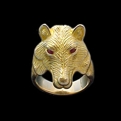 Large Wolf Ring - 10K Gold - Ruby