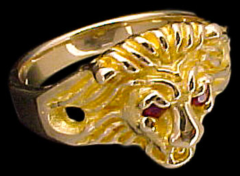 Small Lion Ring - 10K Gold - Ruby