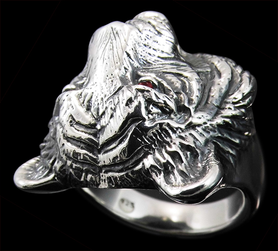 Large Tiger Ring - Sterling Silver - Ruby