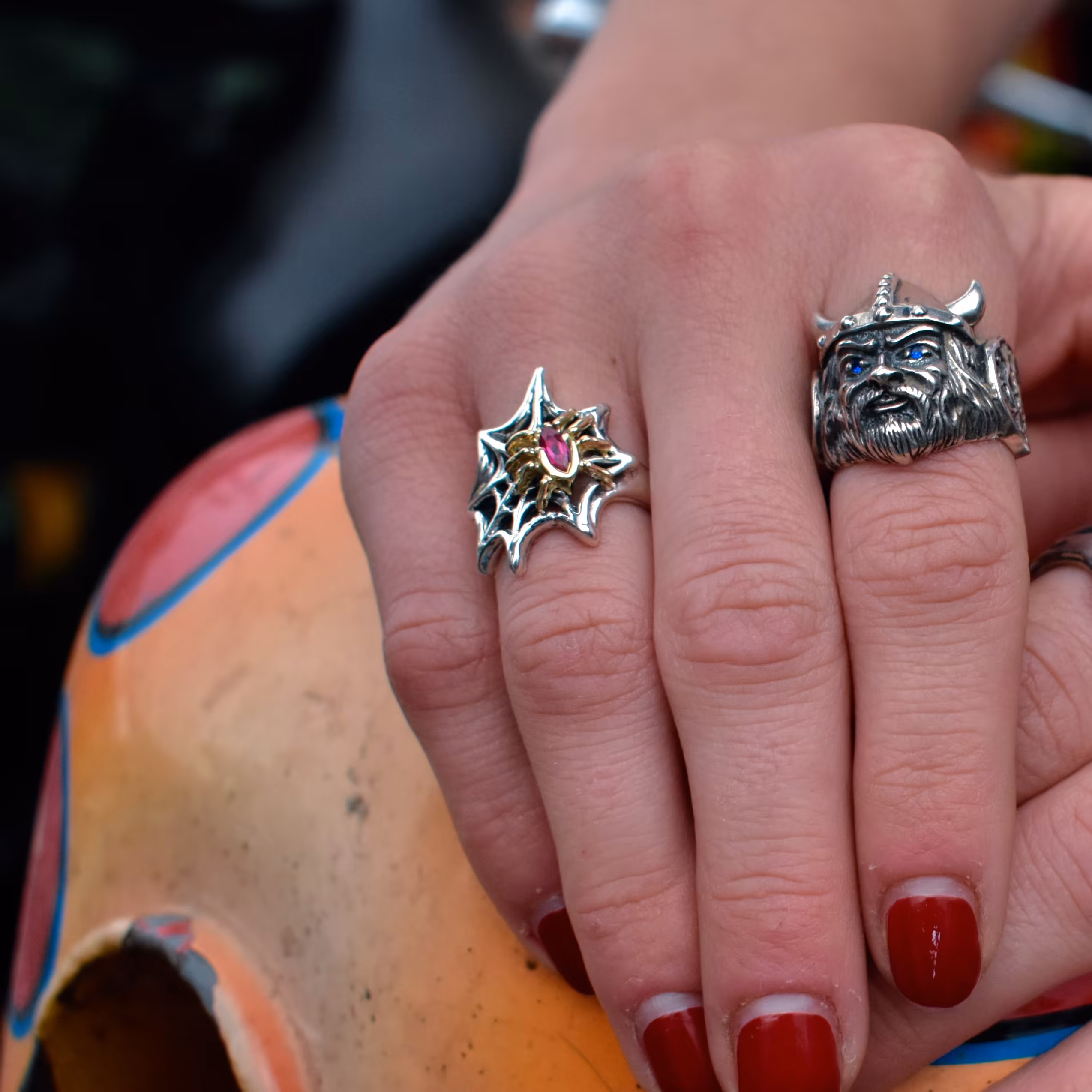 Spiders Web with Spider Ring - Sterling Silver and 10K Gold - Ruby