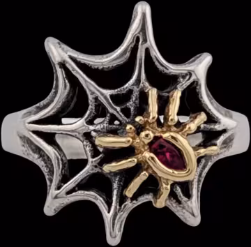 Spiders Web with Spider Ring - Sterling Silver and 10K Gold - Ruby Spiders Web with Spider Ring - Sterling Silver and 10K Gold - Ruby