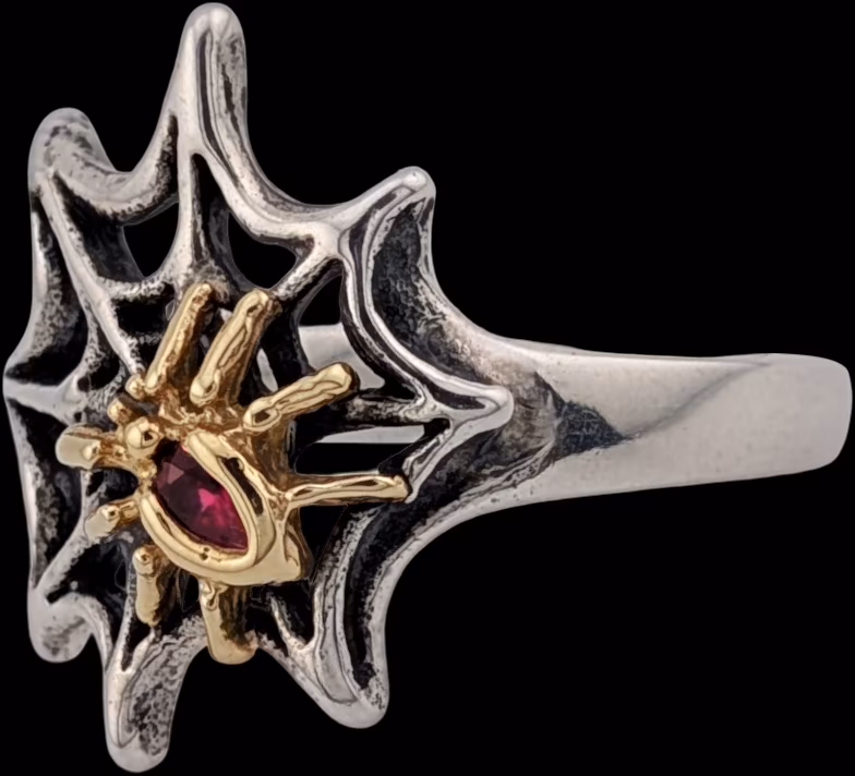 Spiders Web with Spider Ring left profile with Ruby in back of spider