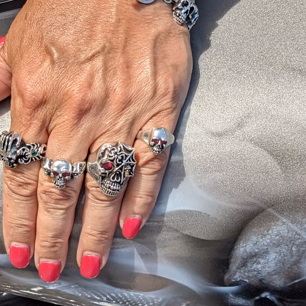 Medium Skull Ring - Sterling Silver - Ruby