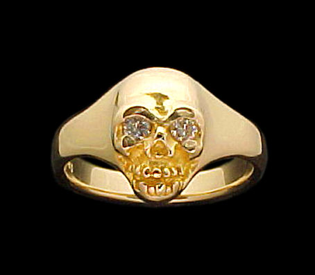 Medium Skull Ring - 10K Gold - Diamond
