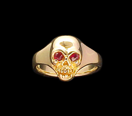 Medium Skull Ring - 10K Gold - Ruby