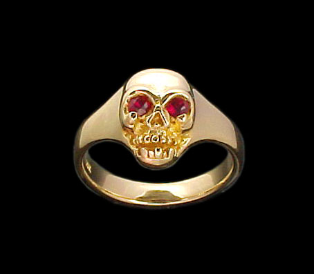 Medium Skull Ring - 10K Gold - Ruby