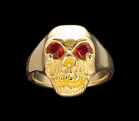 Large Skull Ring - 10K Gold - Ruby